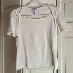 This white Talbots short-sleeve top square-to-scoop neckline